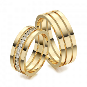 Обручальные кольца из желтого золота с бриллиантами фото