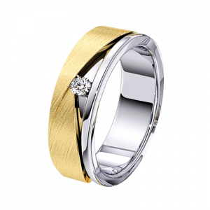 Обручальное кольцо с белым и желтым золотом фотография
