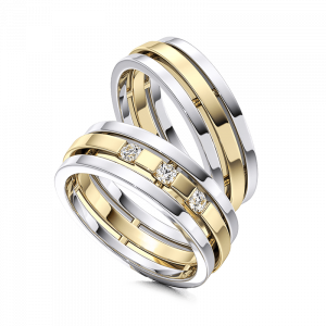 Обручальные кольца с белым и желтым золотом изображение